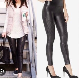 SPANX Black Faux Leather Moto Leggings